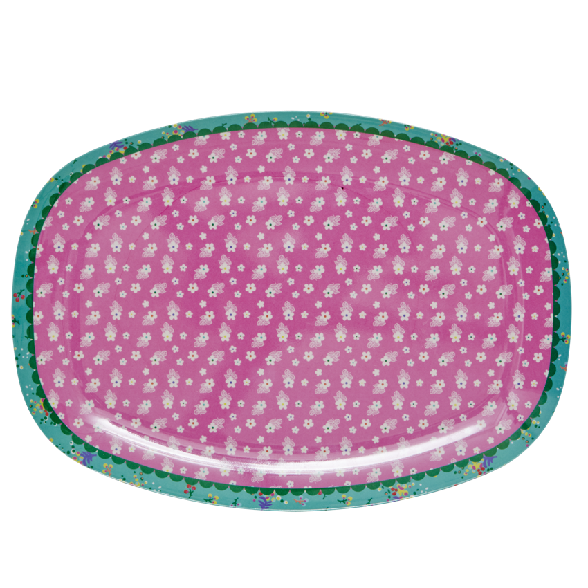 Pink Flower Print Melamine Rectangular Plate