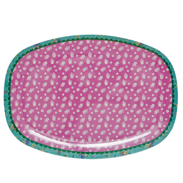 Pink Flower Print Melamine Rectangular Plate