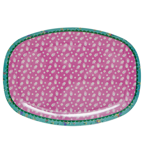 Pink Flower Print Melamine Rectangular Plate