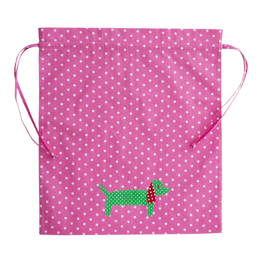 Kids Pink Gym Bag with Dachshund Applique