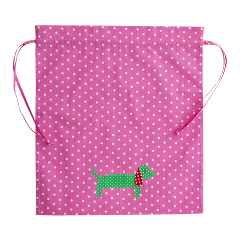Kids Pink Gym Bag with Dachshund Applique