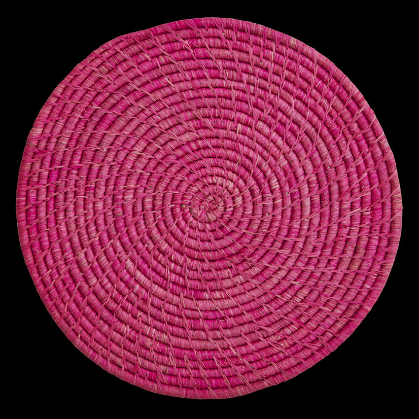 Large Pink Round Handmade Raffia Coaster