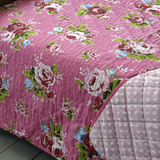 Pink Cottage Rose Quilted Double Bedspread