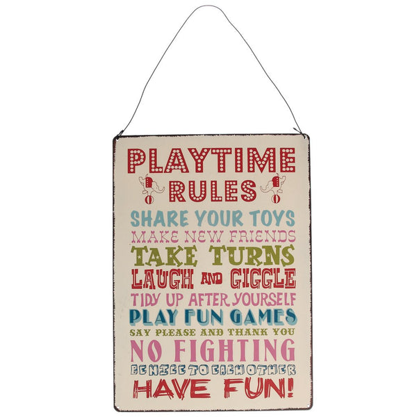 Play Time Rules Hanging Metal Sign