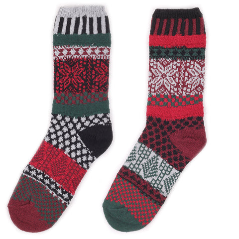 Mismatched Knitted Socks Poinsettia
