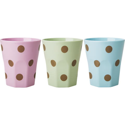 Large Blue Melamine Cup with Gold Polka Dots