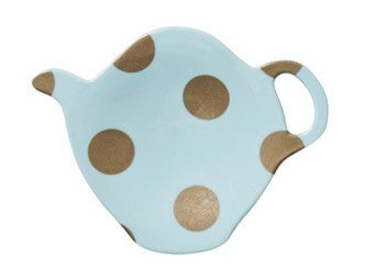 Soft Blue Melamine Tea Bag Plate with Polka Dots