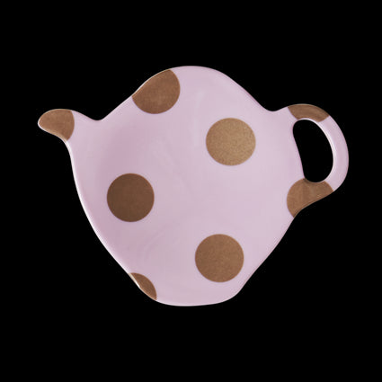 Pink Melamine Tea Bag Plate with Polka Dots