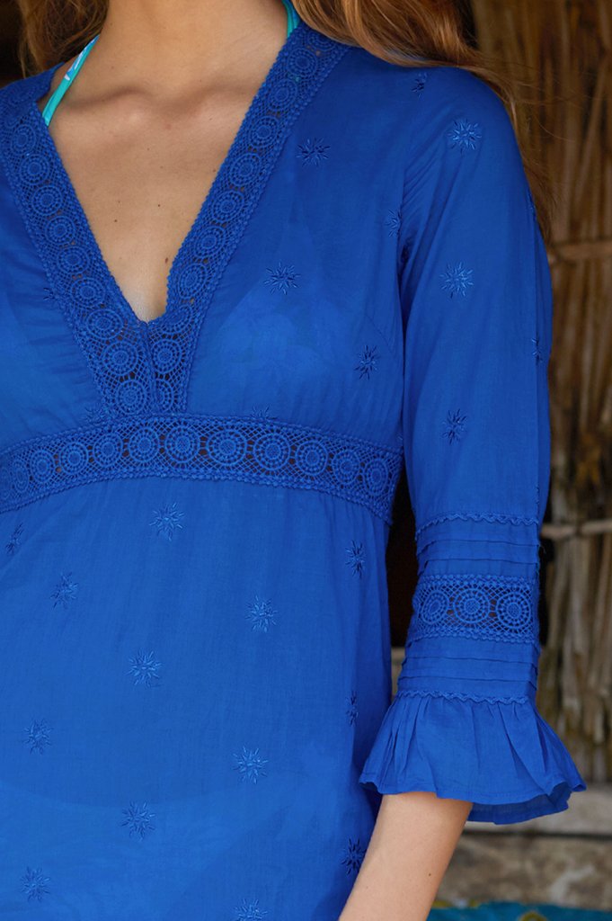 Blue Cobalt Primrose Organic Cotton Lace Kaftan