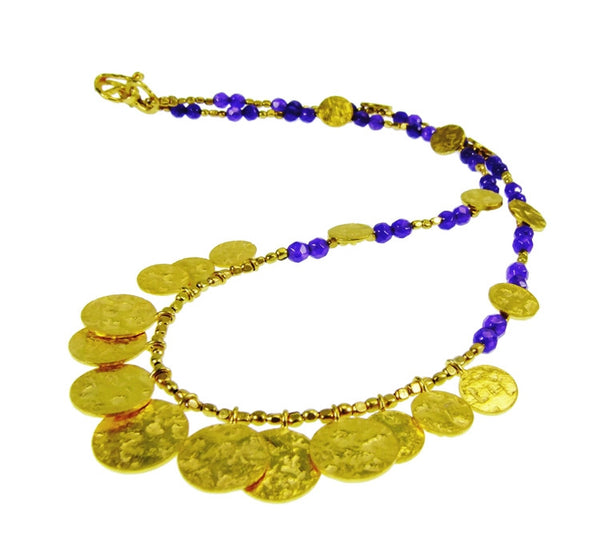 Purple Jade Gold Plated Coin Necklace