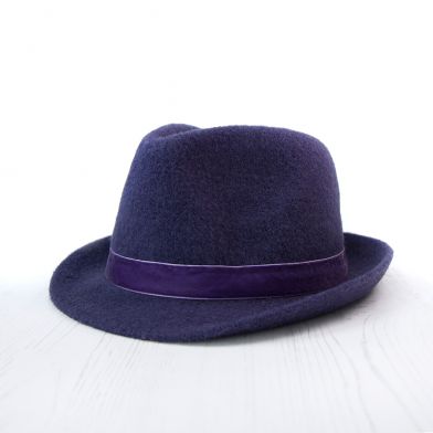 Purple Wool Hat With Velvet Trim