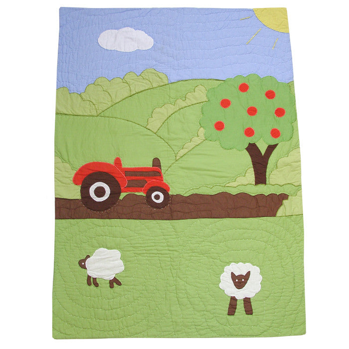 Embroidered Patchwork Farmyard Cot Quilt