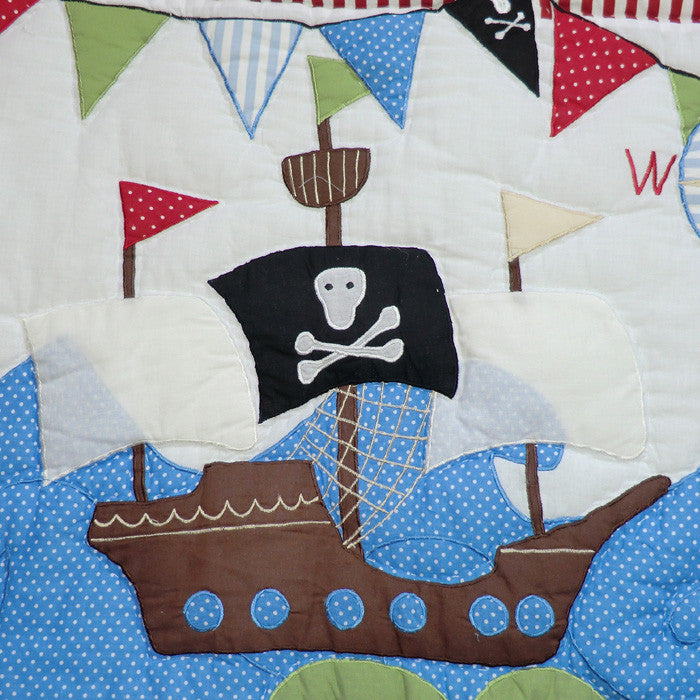 Embroidered Patchwork Pirate Cot Quilt