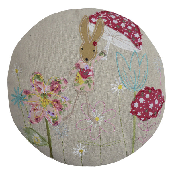Embroidered Round Rabbit Cushion