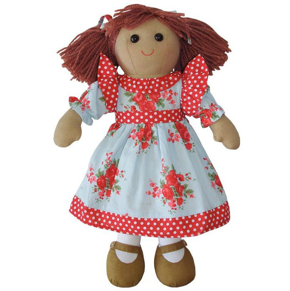 Traditional Rag Doll with Blue Dress with Red Roses