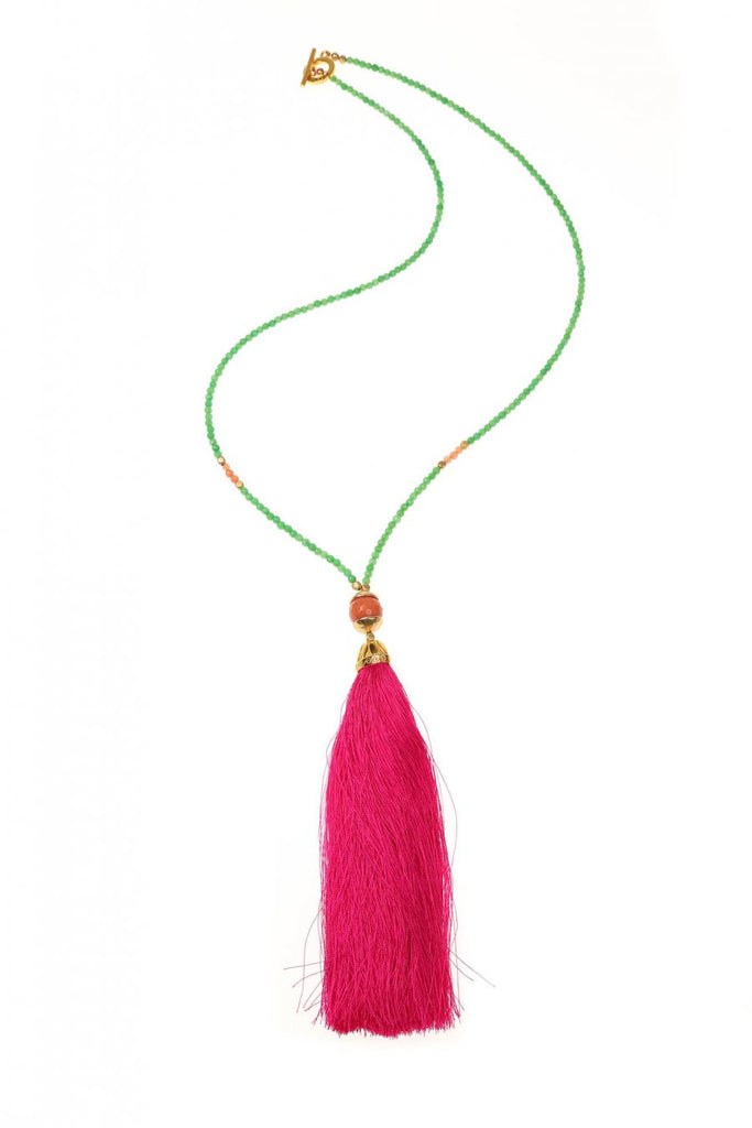 Green Rainbow Long Tassel Necklace