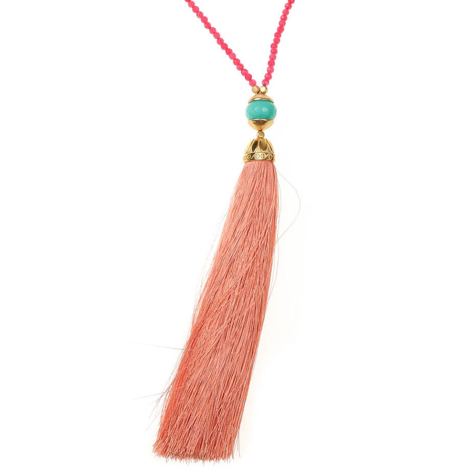 Peach/Pink Rainbow Long Tassel Necklace