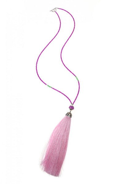 Pink & Purple Rainbow Long Tassel Necklace