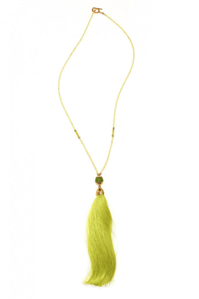 Yellow & Green Rainbow Long Tassel Necklace