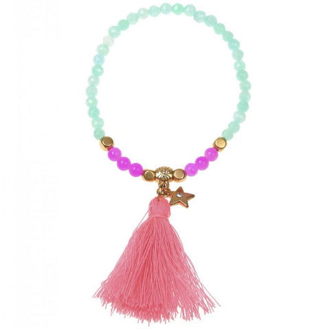 Pink/Aqua Rainbow Tassel Bracelet