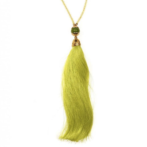 Yellow & Green Rainbow Long Tassel Necklace