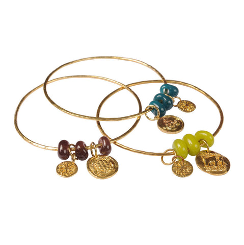 Lime and Brass Charm Bangle
