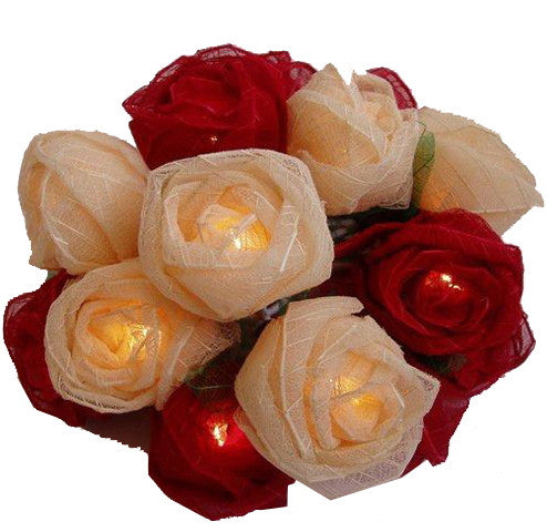 Red Cream Roses String Lighting Indigo Blue Trading