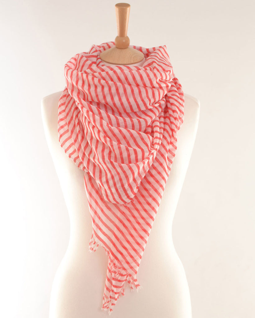 Red Breton Striped Print Scarf