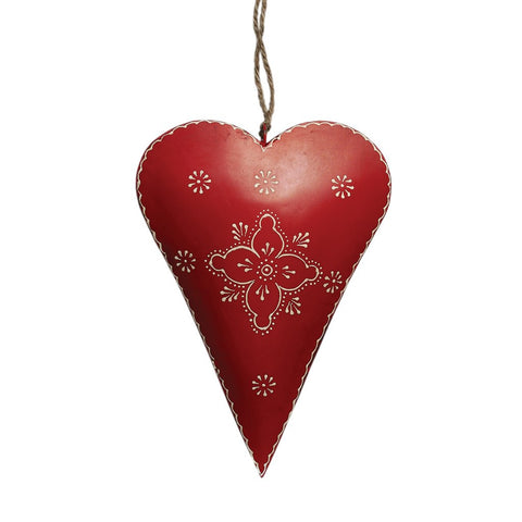 Large Red Clover Rustic Metal Heart