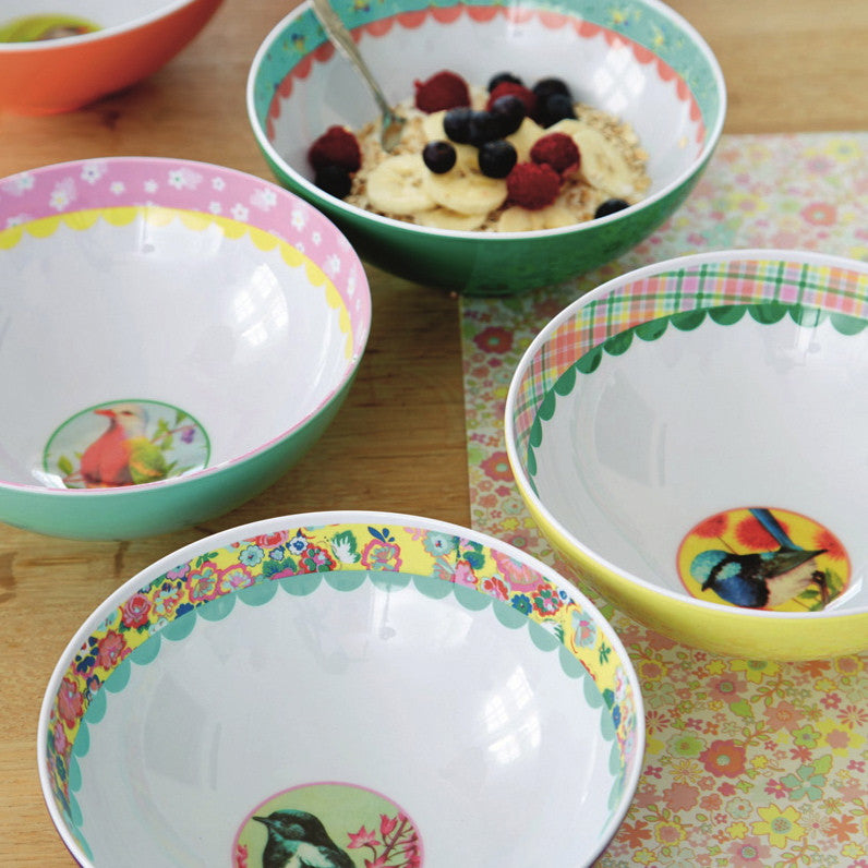 Yellow Japanese Bird Print Melamine Bowl