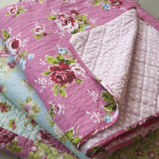 Pink Cottage Rose Quilted Double Bedspread