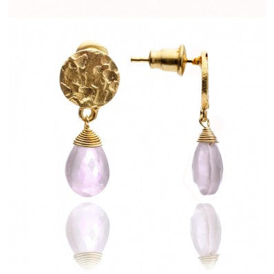 Gold Plated Rose Quartz Drop Earrings