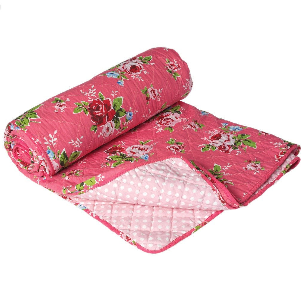 Pink Cottage Rose Quilted Double Bedspread