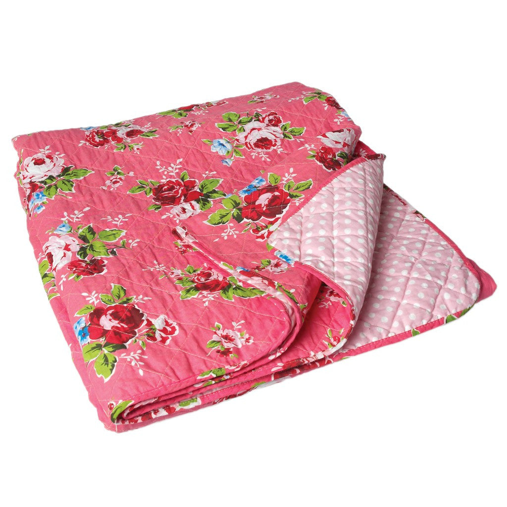 Pink Cottage Rose Quilted Double Bedspread