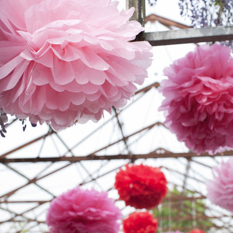 Red/Pink Set of Large Paper Pom Poms