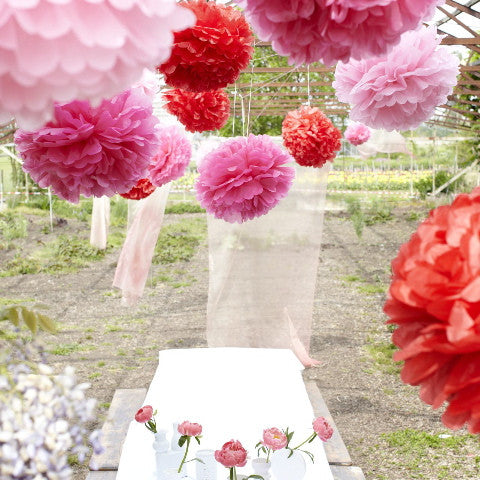 Red/Pink Set of Large Paper Pom Poms