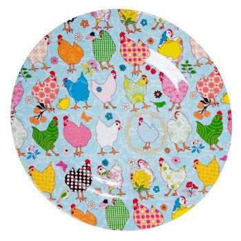 Round Blue Melamine Hen Plate