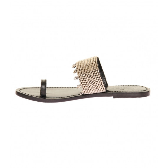 Gold Luna Natural Leather Toe Loop Sandals