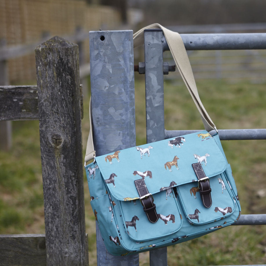 Satchel or School Bag - Aqua Horses