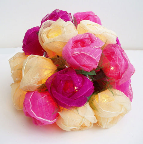 String Lighting Pink Mix & Cream Roses