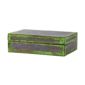 Carved Wooden Box in Lavender and Green