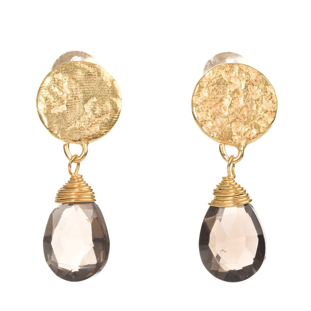 Azuni London Disc Earrings with Smoked Quartz from Indigo Blue Trading