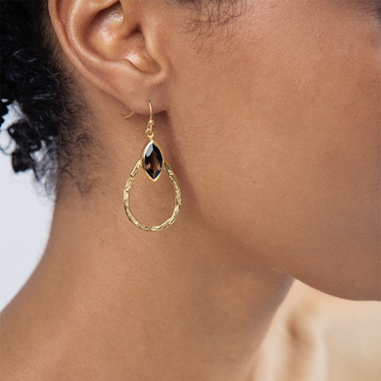 Smoked Quartz Teardrop Hoop Earrings