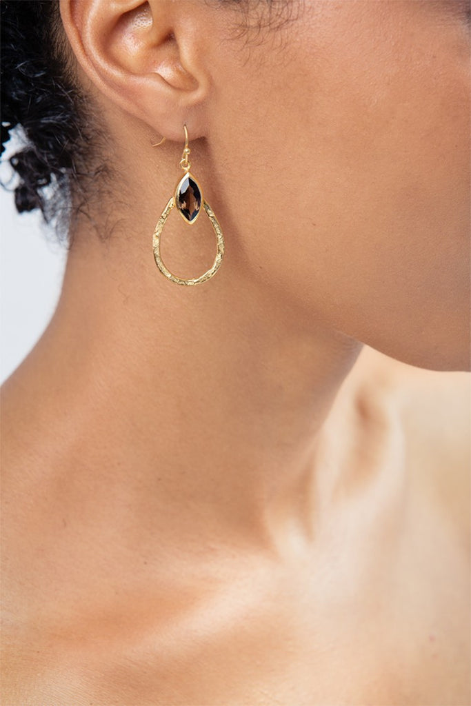 Smoked Quartz Teardrop Hoop Earrings