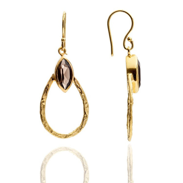 Smoked Quartz Teardrop Hoop Earrings