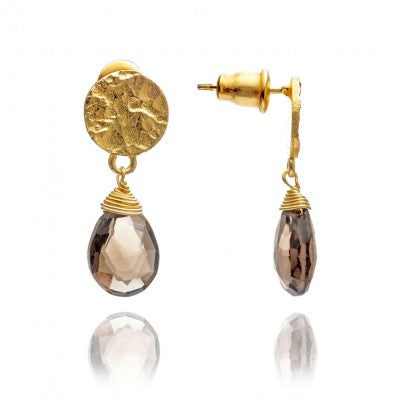 Gold Plated Smoky Quartz Drop Earrings