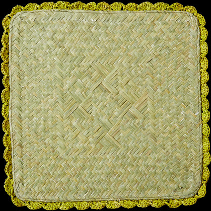 Chartreuse Square Raffia Trivet with Crochet Border