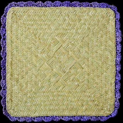 Blue Square Raffia Trivet with Crochet Border