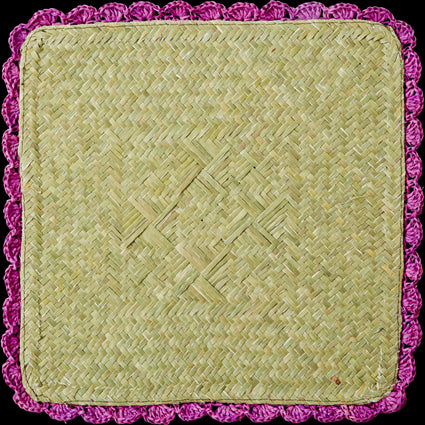 Purple Square Raffia Trivet with Crochet Border