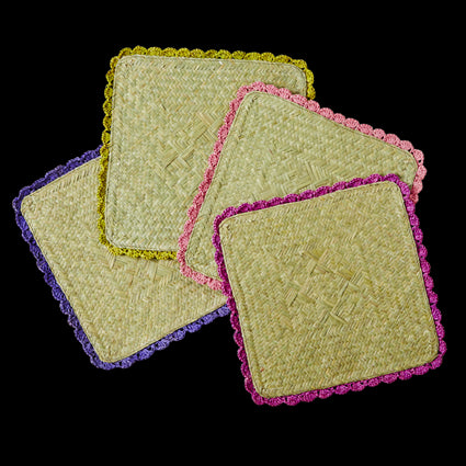 Square Raffia Trivets with Crochet Borders